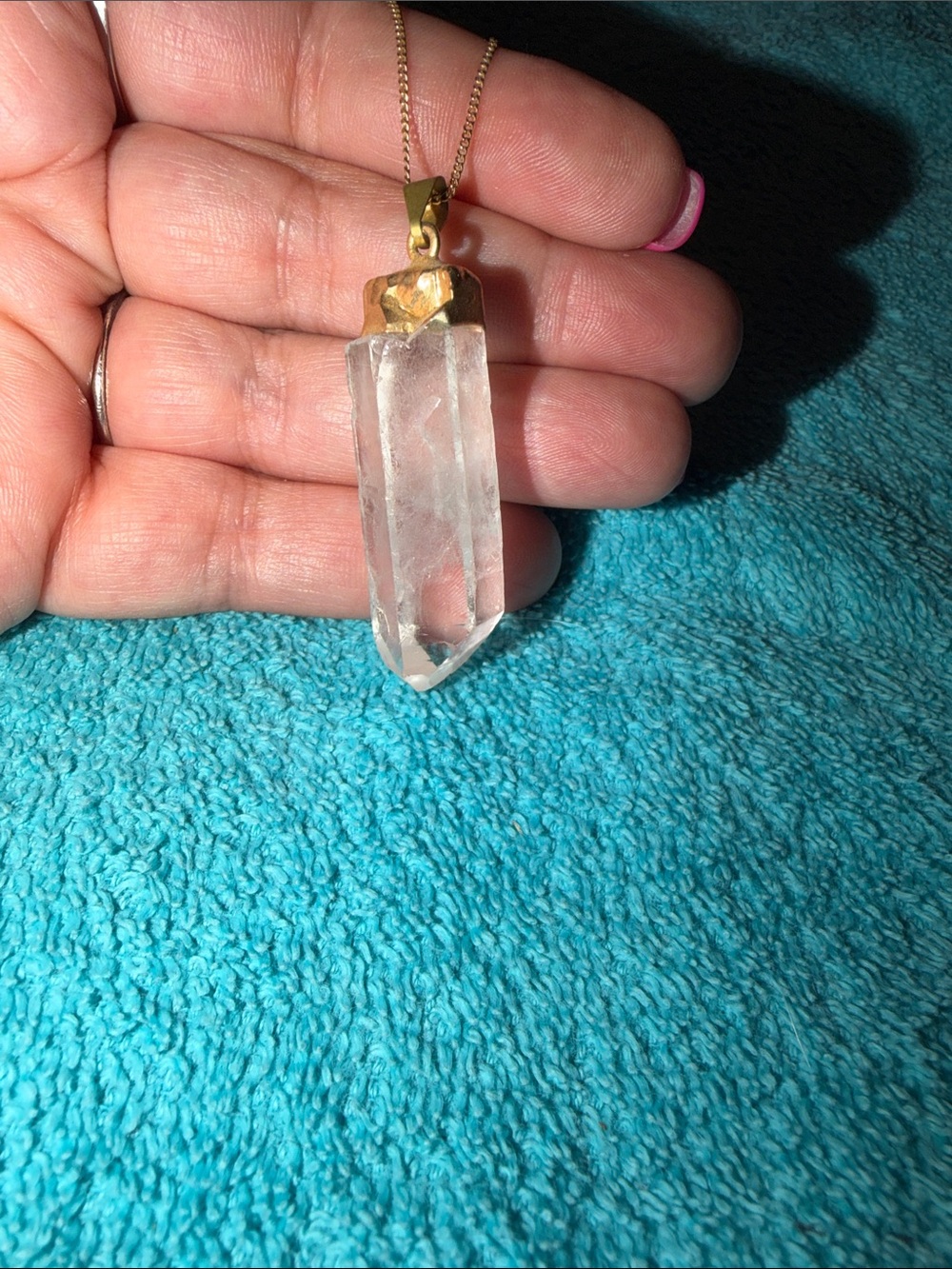 Gold-Tone Clear Quartz Point Pendant Necklace - Women Jewelry
